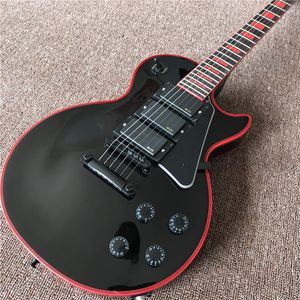 chitarra elettrica personalizzata nuovo arrivo in colore nero con 3 pickup e intarsi e attacchi rossi, con hardware nero