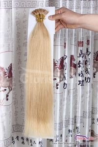 Büyük Uzunluklar 100 Strands # 24 Doğal Sarışın Çift çizilmiş İpeksi Düz Füzyon Keratin Prebonded Stick I İpucu Remy İnsan Saç Uzantıları 50g