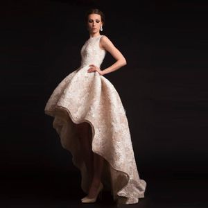 Krikor Jabotian Abendkleider Hilo Rüschen Ballkleider Rundhalsausschnitt Organza Blumenapplikationen formelles Kleid Ballkleidform