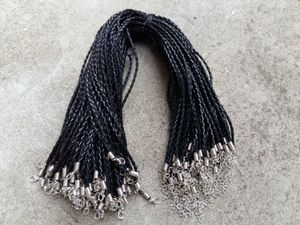 18 '' 3mm cordoncini per collana intrecciata in pelle nera PU con chiusura a moschettone per gioielli fai da te ciondolo gioielli artigianali