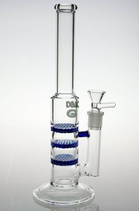 New glass bong three Disk Honeycomb blue green color 9" size glass water pip glass bubbler