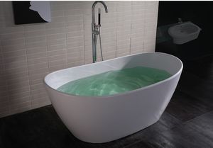 1630mm Elegent Solid Surface Acrylic Bathtub Freestanding Oval Corian Soaking Pure Acrylic Tub 6509