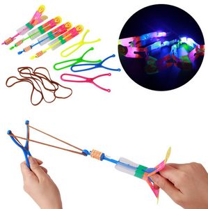 Flash Slingshot Toy Amazing Flying Arrow Helicopter Rubber Band Power Power Copters Kids LED