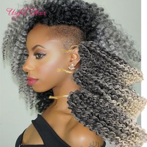 Jerry Curly Ombre Szary Blondynka Przedłużanie Włosów Mali Bob Malibob 8inch MarlyBob Kinky Kręcone Włosy Syntetyczne Parycja Kanekalon Crochet Braids Christmas Prezent