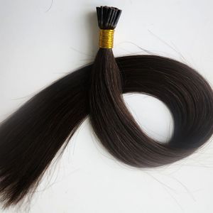 Pre Bonded I Tips Brasilianska Human Hair Extensions 50g 50Strands 18 20 22 24In # 2 / Darkest Brown Indian Hair Products