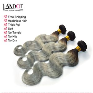 Hot New Ombre Silver Grå Human Hair Extensions Två Tone 1B / Grå Brasiliansk Peruansk Malaysisk Indisk Body Wave Virgin Hair Weave Bundlar