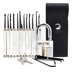 15Piece Lock Picks Set Professional Transparent Cutaway Padlock Practice Lock With Locksmith Tools for Lock Pick Training Trainer Practice