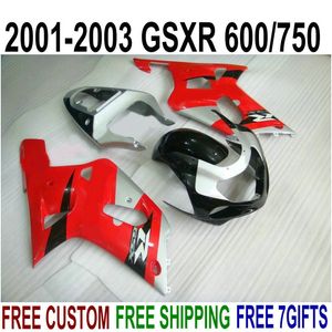 ABS plastic bodykits for SUZUKI GSX-R600 GSX-R750 01 02 03 fairing kit K1 GSXR 600/750 2001-2003 red silver black fairings set SK48