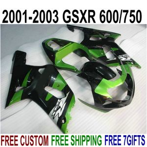 Conjunto de carenagens ABS de qualidade superior para SUZUKI GSX-R600 GSX-R750 2001-2003 Kit de carenagem verde preto K1 GSXR 600/750 01 02 03 SK52