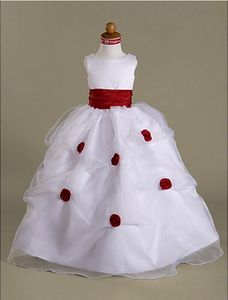 Bola vestido colher assoalho-comprimento de organza sobre cetim pegar saia vestido de menina de flor para festa de casamento