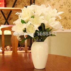 Konstgjord Lily Bunch (9 Heads / Piece) 45cm Lily Flower Fake Lilies Blommor För Bröllop Brud Buketter Party Heminredning