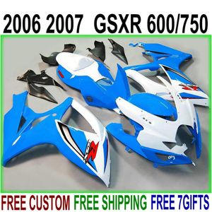 7 бесплатные подарки обвесы для SUZUKI GSX-R600 GSX-R750 2006 2007 K6 синий белый черный обтекатель комплект GSXR600 / 750 06 07 обтекатели NS64
