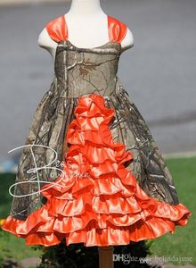 2015 Özel Yapımı Camo Çiçek Kızlar Düğün Diz Uzunluğu İçin Elbiseler Kızlar için Katmanlı Pageant Partisi Elde Önlükler Doğum Günü Hediyesi Dres2547
