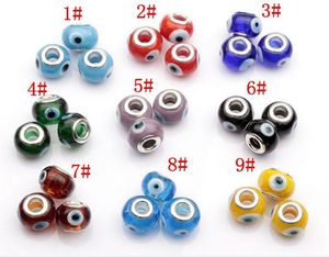 Sıcak satış ! 100 adet 14mm Nazar Murano Lampwork Renkli Sır 5mm Büyük Delik Cam Boncuk Fit Charm Bilezik DIY Takı 9 Renkler