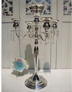 H75cm * W48cm, candelabro in cristallo a 5 teste, portacandele, centrotavola per matrimoni, ciotola per fiori Portacandele con pendenti