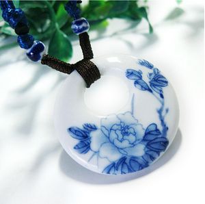 DIY Hand-woven Vintage Necklace Pendants Chinese painting Style Jingdezhen Blue And White Ceramic Necklace Lucky necklace Souvenir Gifts