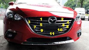 Krom 11pcs araba Ön ızgara dekorasyon döşemeyle Yüksek kaliteli ABS, Mazda Axela 2014-2016 için ızgara şerit