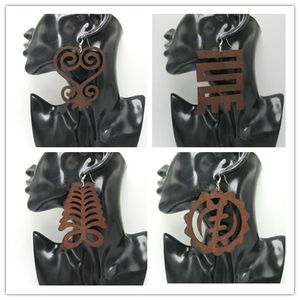5pairs lot 8cm Big Size Adinkra Symbol Wood Earrings can mixed 4 designs