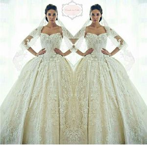 Gorgeous Ziad Nakad Sweetheart Wedding Dresses Lace Appliques Beads Crystal Sheer Bridal Gowns Princess Custom Made Arabic