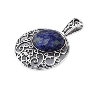 Fashion Semi Precious Stone Sodalite Pendants 40mm Plated Silver Alloy 20mm Cabochon Crystal Kvinnor Charms Halsband Smycken 60cm Kedja