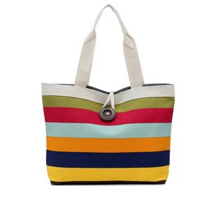 Fashion Women Canvas Handbags Famous Brands Colored stripes Women Tote Shoulder Bag Ladies Pochette Sac Femme Casual Shopping Bags