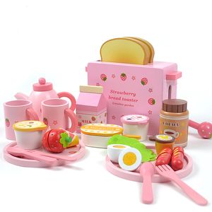 Set di giocattoli da cucina in legno per bambini con tostapane in legno per bambini da giardino per bambini