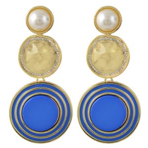 idealway 6 Colors Gold Plated Enamel Round Pearl Rhinestone Drop Earrings Jewelry Accessories For Women
