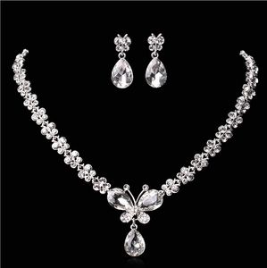 Düğün Mücevherleri Parlayan Yeni Ucuz 2 Set Rhinestone Gelin Mücevher Aksesuarları Kristaller Kolye ve Küpeler Balo Pageant PA2879