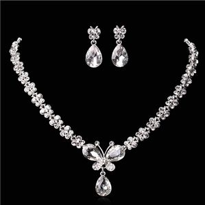 Gioielli da sposa brillanti Nuovi economici 2 set Strass Accessori per gioielli da sposa Cristalli Collana e orecchini per spettacolo di ballo Pa2879