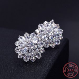 Vecalon Weibliche Blume Ohrringe Kristall Diamant 925 Sterling Silber Party Hochzeit Ohrstecker für Frauen Edlen Schmuck