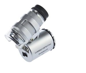 Pocket LED 60X förstoringsglasmikroskop / 60 x Mini Loupes Magnifierare Mikroskop W LED-ljus + Läderpåse + Paket