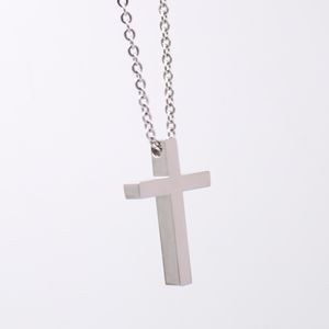 Högpolerat silver rostfritt stål religiöst kors symbol hänge halsband gratis med kedja 24 tum för män woemn
