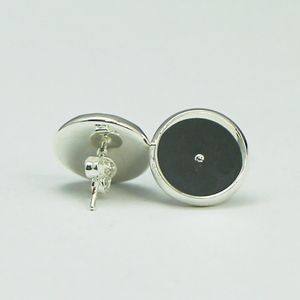 Beadsnice stud earring base in silver plated coler round stud earring blank bezel earring trays fit 12mm cabochons or resin ID 8266