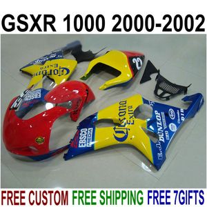 Fairing kit for SUZUKI GSX-R1000 K2 2000 2001 2002 plastic fairings 00 01 02 GSXR 1000 yellow red blue Corona aftermarket set YR65