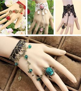 Elegancka Koronkowa Lady Akcesoria Bridal Wedding Party Gothic Ring Bransoletka Mankiet Bransoletka Biżuteria Bridal Boże Narodzenie prezent