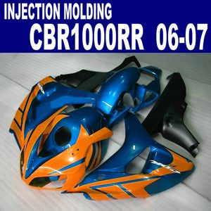 Injektionsgjutning ABS Full Fairing Kit för Honda 2006 2007 CBR1000RR 06 07 Bodywork CBR 1000 RR Black Orange Blue Fairings Set AQ68