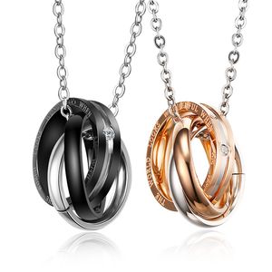 Hotsale Exquisite Romantic One Pair Couple Lovers Sweet Gift Jewerly Stainless Steel Black & Rose Gold Fashion Necklace Pendant