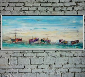 Hand Painted Top Quality Scenery Canvas Painting Boats Art on Wall for Home or Business Decoration 1pc