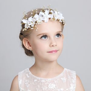 Charmiga söta barn barn slöjor huvud bitar för att matcha blomma flicka klänningar 2015 vit rosa prinsessa krans blomma flicka huvudband för bröllop
