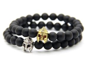 2015 Julklapp Partihandel Ny ankomst Romankrigare Hjälm Armband, 8mm Matt Agate Stone Pärlor, Mens Beaded Spartan Smycken