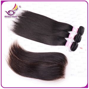 6a Peruvian Virgin Hair 4pcs Lot Silky Rak spets Avslutning med buntar Obehandlat Human Hair Weave Extension Peruvian Rak Hårväft