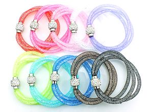 Mix Sale Link Bracelets Filled Crystal Mesh Fashion 10 Color Multi Strand Infinity Magnetic Bracelets Jewelry