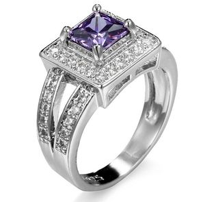 Luckyshine 12 st Mode Smycken Vintage 925 Silver Anniversary Ringar för Kvinnor Natural Purple CZ Zircon Rings Gratis frakt