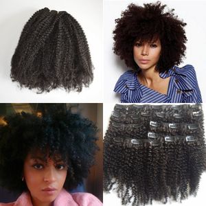 Clipe encaracolado afro em extensões de cabelo humano, cachos de praia brasileiros, grampos de cabelo humano ins 8-24em estoque, venda imperdível G-EASY