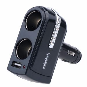 Dual 2 Socket Splitter Car Cigarette Lighter Charger Power Adapter + 1 USB Port