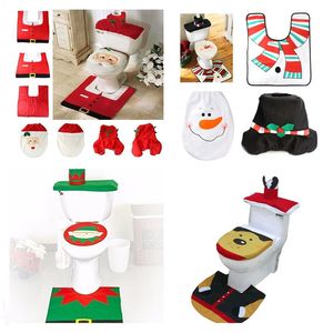 4 Stile 2017 Frohe Weihnachten Dekoration Santa WC-Sitzbezug Teppich Badezimmer-Set Beste Weihnachtsdekorationen Geschenke