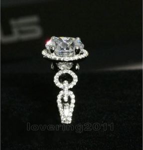Marca nueva configuración de punta corte redondo 8 mm 2CT topacio blanco Diamonique 10KT oro blanco relleno diamante simulado mujeres anillo de bodas regalo Sz 5-11