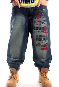 Джинсы Новый плюс размер хип -хоп мешковатые джинсы мужчины печать печать хип -хоп брюки для скейтборда джинсы свободные стиль самые популярные джинсы для мужчин