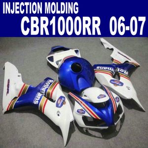 Injektionsgjutning Freeship Motorcykel Fairing Kit för Honda 2006 2007 CBR1000RR 06 07 CBR 1000 RR White Blue Fairings Set VV57