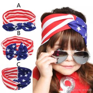 Baby American Flag Euro Stars Stripe Bowknot Headbands 3 Design Girls Lovely Cute Bow Hair Band Wwrap Dzieci Elastyczne akcesoria